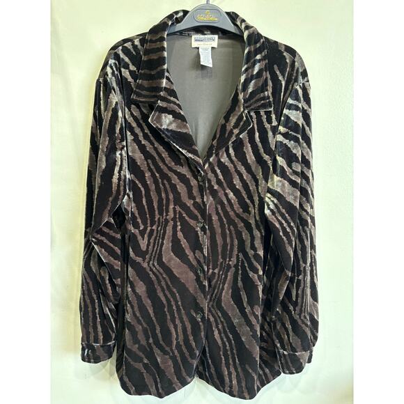Vintage Velvet Top Blouse Plus Size 2X / 1X Animal Print Long Sleeve V-neck - Picture 1 of 3